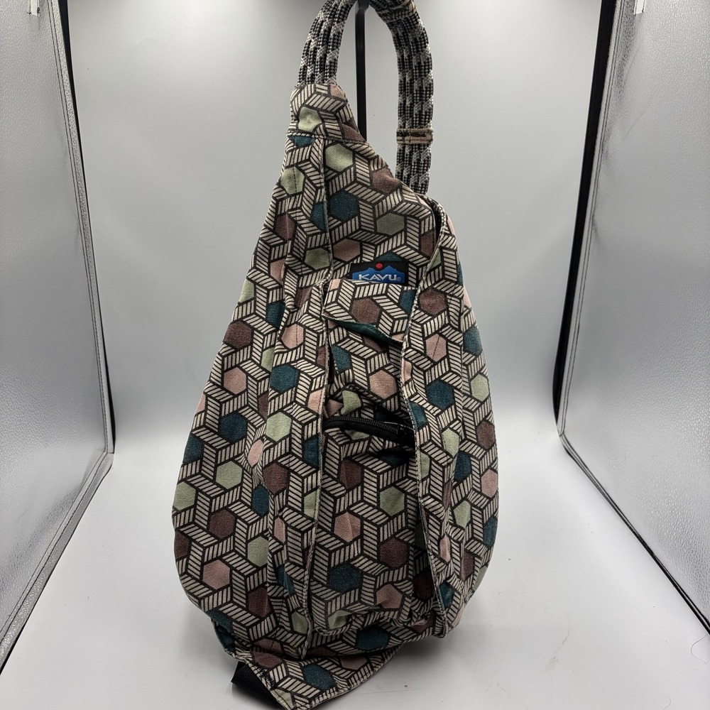 Kavu Rope Bag Sling Crossbody Geometric‎ Hexagon Print Canvas Adjustable Strap